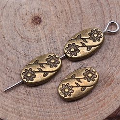 Античная Бронза Сплавочные овальные бусины тибетского стиля , овальные с цветком, античная бронза, 10x6x3 мм