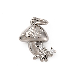 Платина Латунные микро проложить кубического циркония подвески, грибные прелести, с целью перехода в кольце, долговечный, без кадмия и без свинца, стойки покрытие, платина, 14x11.5x4.5 мм, отверстие : 3 мм