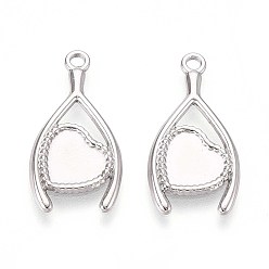 Нержавеющая Сталь Цвет 304 Настройки кабошон из нержавеющей стали кулон, сердце, цвет нержавеющей стали, лоток : 7x7 мм, 23x12x1.5 мм, отверстие : 1.6 мм