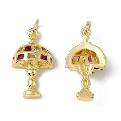 Medium Violet Red Rack Plating Brass Micro Pave Cubic Zirconia Pendants, with Jump Ring, Golden, Long-Lasting Plated, Cadmium Free & Nickel Free & Lead Free, Table Lamp Charm, Medium Violet Red, 21.5x12x6.5mm, Jump Ring: 5x0.9mm, Inner Diameter: 3.2mm