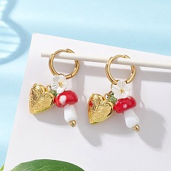 Гриб Акриловые серьги-кольца в форме сердца, с подвесками-фоторамками, с ручной работой, искусственным жемчугом из АБС-пластика, фурнитурой для сережек из латуни и нержавеющей стали, золотые, гриб, 304 мм