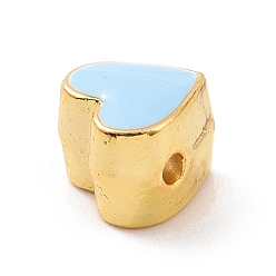 Light Sky Blue Eco-friendly Rack Plating Brass Enamel Beads, Cadmium Free & Lead Free, Long-Lasting Plated, Real 18K Gold Plated, Heart, Light Sky Blue, 7x7.5x5mm, Hole: 1.2mm