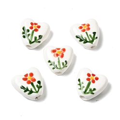 Цветок Фарфоровые бусины ручной работы, сердце, пастельный фарфор, цветок, 14x14.5~15x6.5~7 мм, отверстие : 3 мм