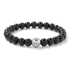 Glass Стеклянные круглые из бисера браслеты простирания, талисманы из сплава, ювелирные украшения на удачу для женщин и мужчин, 7.48 дюйм (19 см)