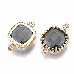 Серый Соединители стеклянные ссылки, с латунной фурнитурой , граненые, квадратный, золотые, серые, 14.5x9.5x3.5 мм, отверстие : 0.8~1.2 мм