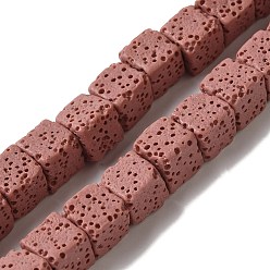 Pink Окрашенные и натуральные бусины из лавы, кубические, розовые, 8~9x8~9x8~9 мм, отверстие : 1 мм, около 43 шт / нитка, 15.74 дюйм