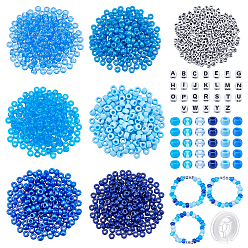 Синий 1480шт. 7 виды пластиковых и акриловых бусин, матовые, разнообразные, 1 свернуть прочную эластичную эластичную нить, синие, 9x6 мм, отверстие : 3.8 мм