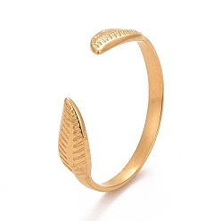 Golden Ion Plating(IP) 304 Stainless Steel Leaf Open Cuff Ring for Women, Golden, US Size 9(18.9mm)