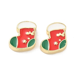 Christmas Socking Рождественские латунные эмалевые бусины, без свинца и без кадмия, долговечный, реальный 18 k позолоченный, стойки покрытие, рождественские носки, 15x15x5 мм, отверстие : 2 мм