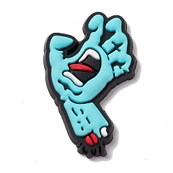 Cyan Foncé Cabochons pvc thème halloween, main, dark cyan, 28x19.5x4mm
