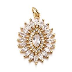 Настоящее золото 18K Подвески из латуни с покрытием из прозрачного кубического циркония, без кадмия, без никеля и без свинца, долговечный, с целью перехода в кольце, овальные, реальный 18 k позолоченный, 25x18x3 мм, Перейти кольцо: 5x1 мм, внутренний диаметр: 3 мм