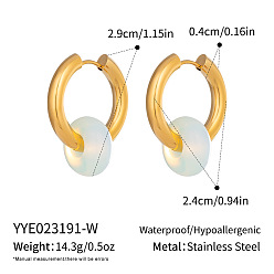 Opalite 304 Stainless Steel Hoop Earrings with Opalite Stone, Huggie Earrings for Women, Real 18K Gold Plated, 29x24mm