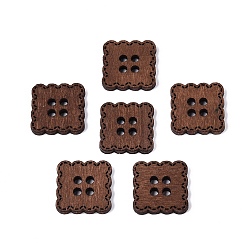 Brun Saddle 4 Boutons carrés en bois à trous, teint, selle marron, 18x18x2.5mm, Trou: 2.2mm