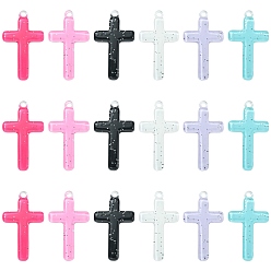 (52) Непрозрачная лаванда 30шт 6 цвета религии подвески из непрозрачной смолы, крест прелести, с блестками, разноцветные, 31~33x18.5~19x3 мм, отверстие : 2~2.5 мм, 5 шт / стиль