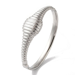 Stainless Steel Color Non-Tarnish 304 Stainless Steel Grooved Hinged Bangles for Women, Stainless Steel Color, Inner Diameter: 2-3/8x2 inch(6X5.05cm), 18.5mm