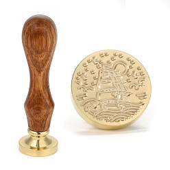Sailboat Brass Retro Wax Sealing Stamp, with Wooden Handle for Post Decoration DIY Card Making, Sailboat Pattern, 90x25.5mm