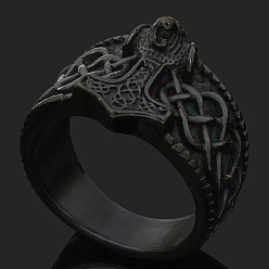 Черный Викинг 304 Кольца из нержавеющей стали для мужчин, якорь с волчьей головой, чёрные, размер США 12 (21.4 мм)