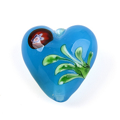 Темно-Голубой Бусины из стекла миллефиори ручной работы с неровностями, Сердце & цветок, глубокое синее небо, 19.5~20.5x19.5~20x11~12 мм, отверстие : 1.5~2 мм