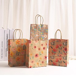 Mixed Color Flower Printed Paper Shopping Bags with Handle, Gift Tote, Rectangle, Mixed Color, 15x8x21cm, 10pcs/set