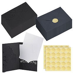 Schwarz 20pcs Papierumschlag, Rechteck, mit 20 Papiertüten, lasergeschnittenen Einladungsumschlägen mit Einlegekarten und 1 Bildaufklebern, Schwarz, 132x185x0.2 mm