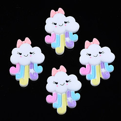 White Opaque Resin Cabochons, Rubberized Style, Cloud with Bowknot, White, 32.5~34x22~23x5mm
