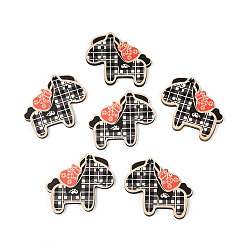 Коралловый Печатные деревянные подвески, лошади прелести, коралл, 36.5x40x3 мм, отверстие : 2 мм