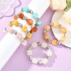 Mixed Color Acrylic Cube and Nuggets Beaded Stretch Bracelets for Girls, Mixed Color, Inner Diameter: 1.77 inch(4.5cm)