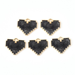 Черный Подвески из эмалевого сплава с покрытием из легкого золота, сердце, чёрные, 18.5x15.5x1.5 мм, отверстие : 1.5 мм