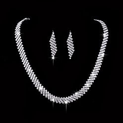 Платина Комплекты украшений из хрусталя и латунных страз, комплекты из ромбовидных серег и ожерелий, платина, 320 мм и 160 мм