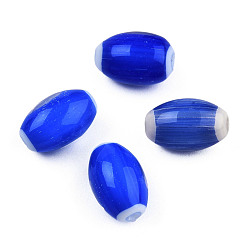 Bleu Brins de perles à chalumeau manuels, ovale, bleu, 10.5~11.5x7.5~8mm, Trou: 1.2~2mm, Environ 34~37 pcs/chapelet, 15.75 pouces ~ 15.94 pouces (40~40.5 cm)