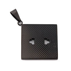 Black 304 Stainless Steel Pendants, Square Socket Charm, Black, 42x38x3mm, Hole: 9.5x4.5mm