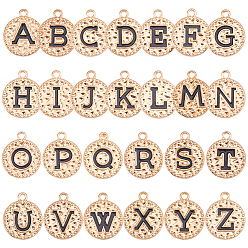 Черный 1сумка 26шт. подвески из эмалевого сплава, плоский круглый с буквой a~z подвеска, золотой свет, чёрные, 17.5x15x2 мм, отверстие : 1.6 мм, 1 шт / стиль