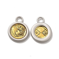 Matte Platinum Color Alloy Pendants, Long-Lasting Plated, Cadmium Free & Lead Free, Flat Round, Matte Platinum Color, 24.5x19x3.5mm, Hole: 4mm