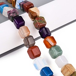 Смешанные камни Натуральные и синтетические смешанные каменные бусы пряди, кубические, смешанные окрашенные и неокрашенные, 11~12x9~10x9~10 мм, отверстие : 1.2 мм, около 33 шт / нитка, 15.35~15.55'' (39~39.5 см)