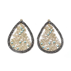 Золотой Полимерная глина хрусталь большие кулоны, с окрашенным и нагретым натуральным говлитом и акриловым жемчугом, латунная фурнитура, слеза, золотые, 58.5x40.5x3.5 мм, отверстие : 1.8 мм