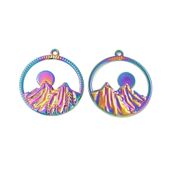 Rainbow Color Ионное покрытие (ip) 304 подвески из нержавеющей стали, кольцо с подвесками горы и солнца, Радуга цветов, 27.5x25x1.5 мм, отверстие : 1.6 мм