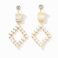 Золотой Модные серьги-гвоздики в форме ромба с прозрачными кубическими цирконами из латуни, универсальные украшения для ушей в стиле минимализма, золотые, 46x19 мм