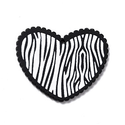 Black Acrylic Pendant, for Earring Pendants, Heart, Black and White, Black, 32x39.5x2mm, Hole: 1.6mm