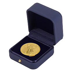 Полуночно-синий Квадратные шкатулки для хранения памятных монет из искусственной кожи, темно-синий, 7x7x4.4 см