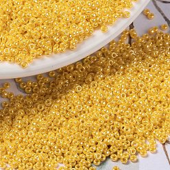 (RR422D) Opaque Yellow Luster Миюки круглые бусины рокайль, японский бисер, (rr 422 d) непрозрачный желтый блеск, 15/0, 1.5 мм, отверстие : 0.7 мм, Около 5555 шт / 10 г