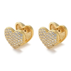 Настоящее золото 18K Латунные серьги-кольца из прозрачного кубического циркония, сердце, реальный 18 k позолоченный, 10.5x12x12 мм