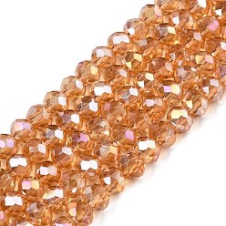 (932FM) Темно-синий аква-матовый с подкладкой Стеклянные бусины с гальваническим покрытием , с покрытием AB цвета, граненые, рондель, темно-золотистые, 4x3 мм, отверстие : 0.4 мм, около 105~110 шт / нитка, 38~39 см