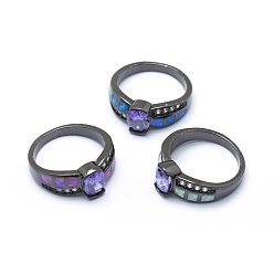 Metallgrau Zirkonia Fingerringe, mit synthetischen Opal- und Messingbefunden, langlebig überzogen, ellipsenförmige, Größe 7, mauve, Metallgrau, 17.5 mm