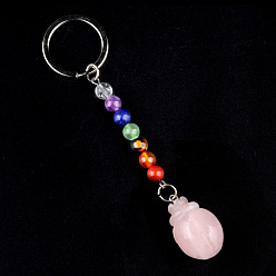Розовый Кварц Брелок из розового кварца, с кварцевым резонатором, аметист, ляпис, авантюрин, красный агат, красная яшма, жук, 11 см