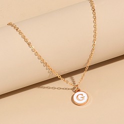 Letter G Сплав белого эмалевого диска с инициалами подвески ожерелья для женщин, золотые, Буква G, 17.72 дюйм (45 см)