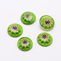 Lime Green Handmade Millefiori Glass Cabochons, Half Round/Dome, Lime Green, 10x3mm