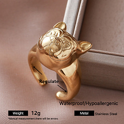 Golden 304 Stainless Steel Cuff Open Rings for Women, Dog, Golden, Adjustable