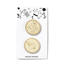 Цветок Деревянная магнитная игла, магнитный держатель ловушки, плоско-круглые, для принадлежностей для вышивки крестом, цветочным узором, 100x60x8 мм, 2 шт / пакет