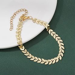 Настоящее золото 18K Браслеты-цепочки из латуни с листьями для женщин, с 304 из нержавеющей стали Lobster Claw застежками, реальный 18 k позолоченный, 7-1/2 дюйм (19 см)