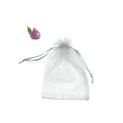 Гейнсборо Прямоугольные сумки для хранения подарков из органзы на шнурке, светло-серые, 12x9 см